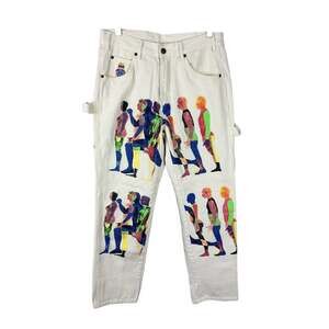 Kid Super White Running Printed Multicolored Cargo Denim Pants 32